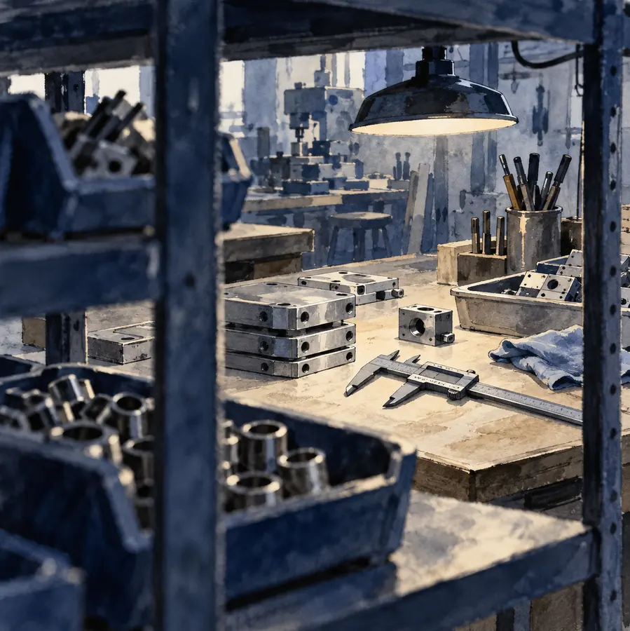 Illustration of manufacturing businesses equipment and workspace